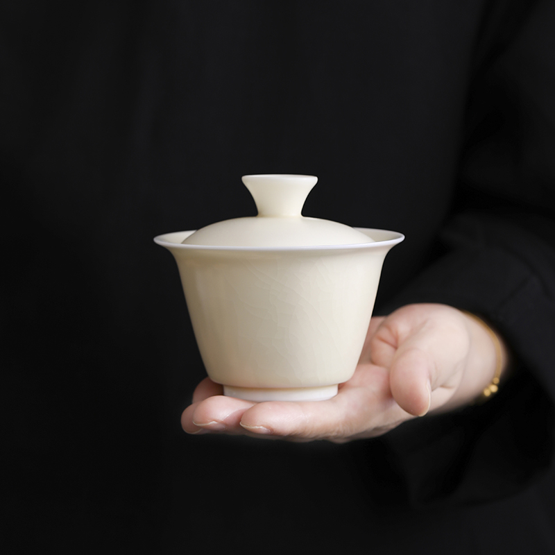 汝窑一碗两杯便携盖碗茶具套装 德化陶瓷户外旅行定制