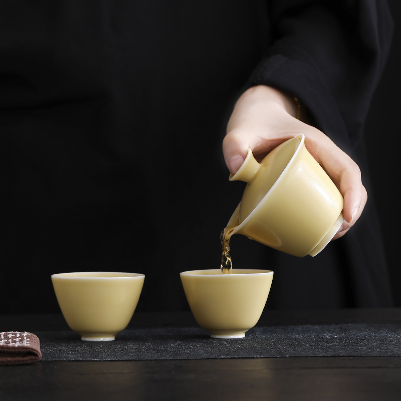 汝窑一碗四杯三才盖碗茶具套装 德化陶瓷功夫茶具定制