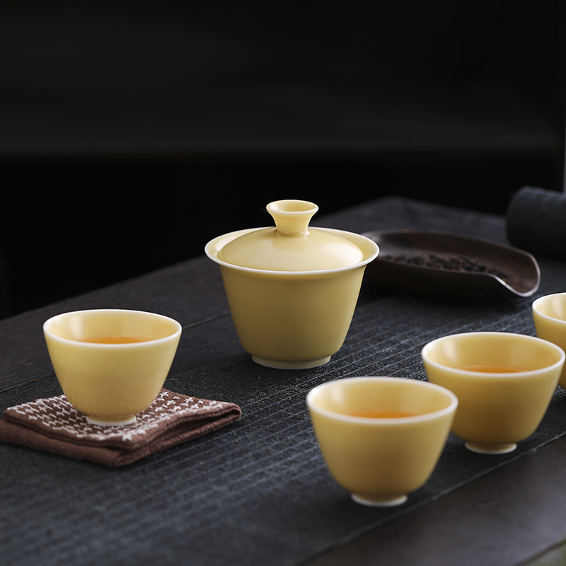 汝窑一碗四杯三才盖碗茶具套装 德化陶瓷功夫茶具定制