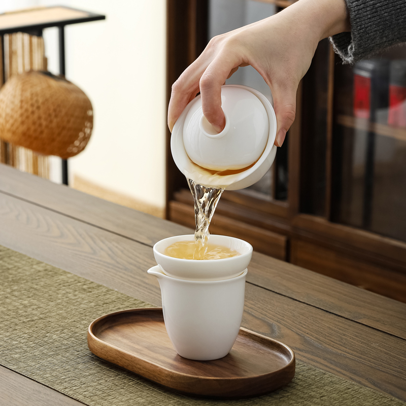羊脂玉瓷盖碗茶具套装 德化陶瓷整套功夫茶具商务定制