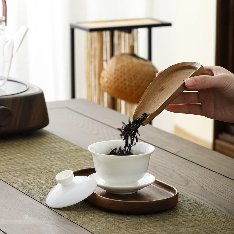 羊脂玉瓷盖碗茶具套装 德化陶瓷整套功夫茶具商务定制