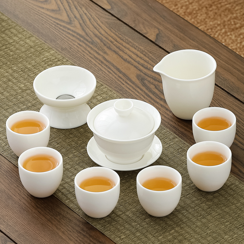 羊脂玉瓷盖碗茶具套装 德化陶瓷整套功夫茶具商务定制