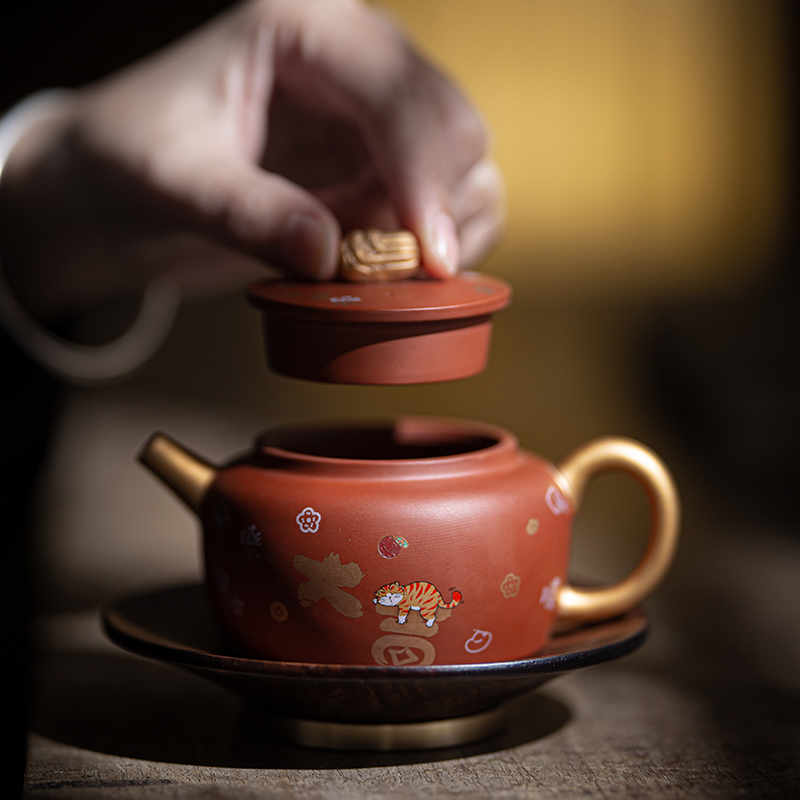 喜乐萌虎小直筒紫砂壶100ml 德化陶瓷迷你泡茶壶定制