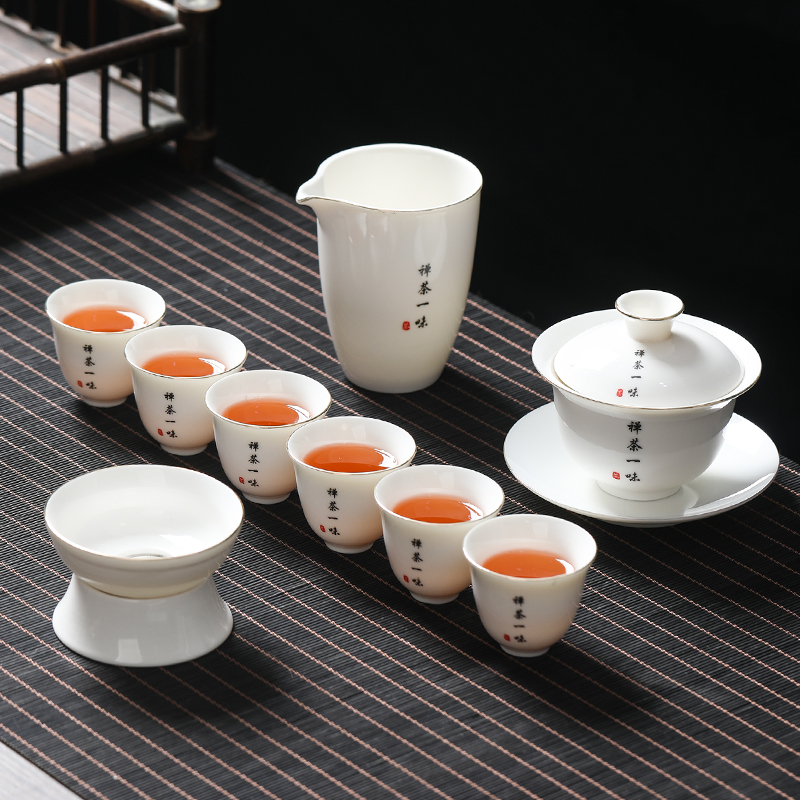 羊脂玉瓷文字款功夫茶具套装 德化陶瓷禅茶一味茶具定制
