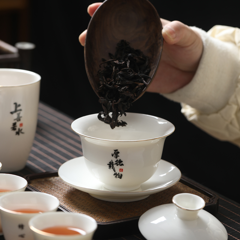 羊脂玉瓷文字款功夫茶具套装 德化陶瓷禅茶一味茶具定制