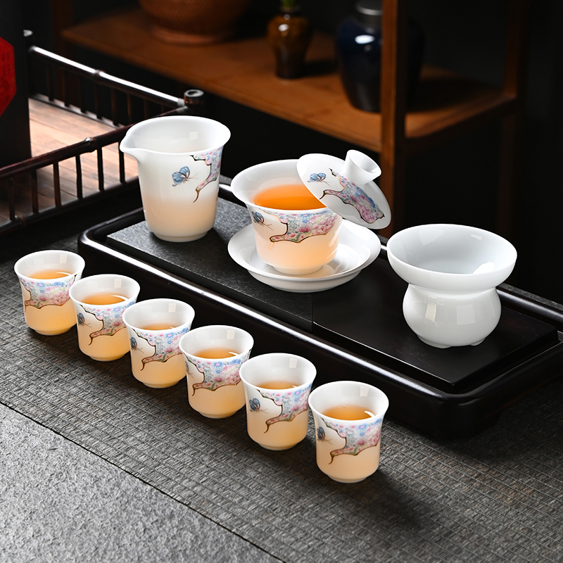 冰种手绘青竹功夫茶具套装 德化陶瓷盖碗茶杯商务定制