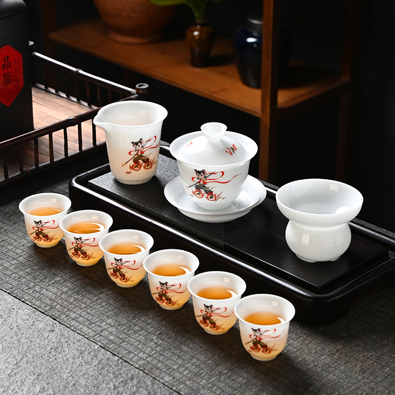 冰种手绘青竹功夫茶具套装 德化陶瓷盖碗茶杯商务定制
