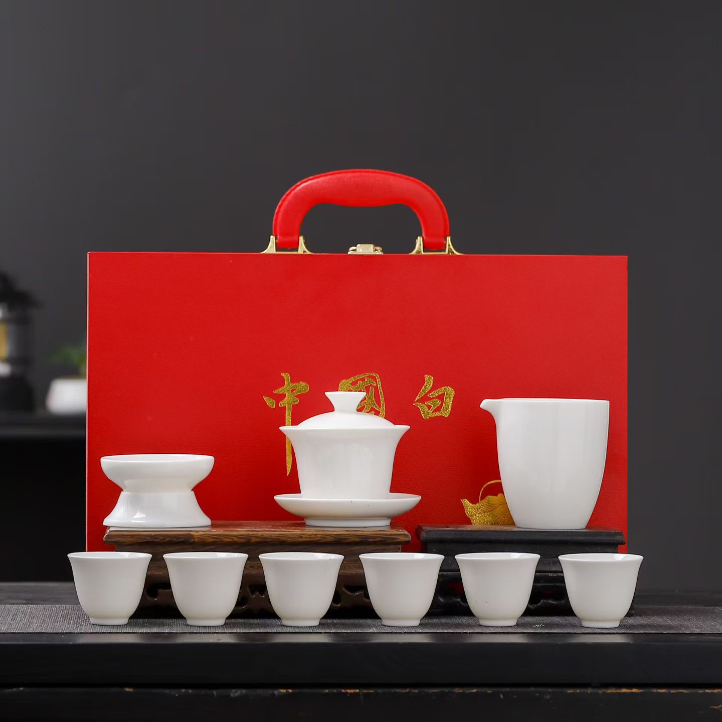 中国白德化白瓷盖碗茶具礼盒装 功夫茶具商务礼品定制