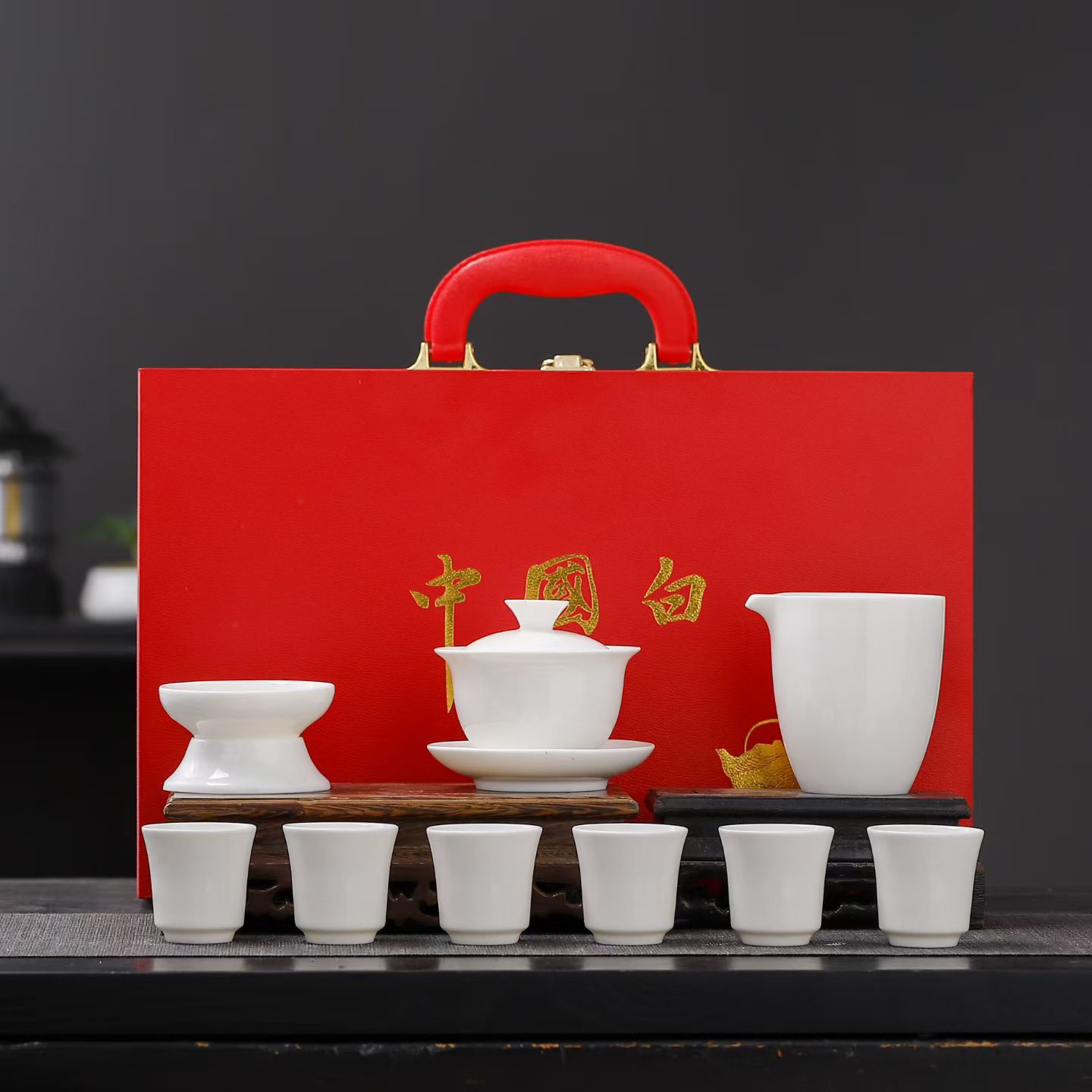 中国白德化白瓷盖碗茶具礼盒装 功夫茶具商务礼品定制