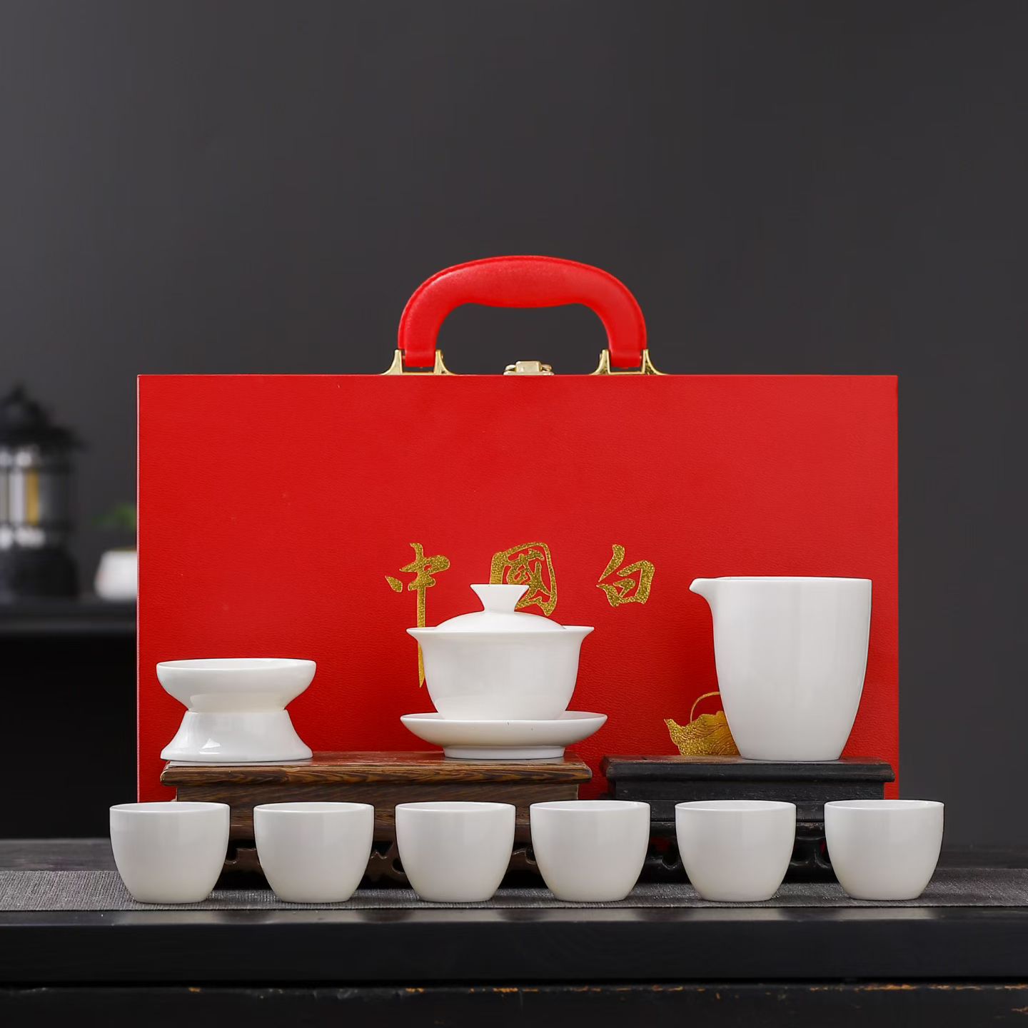 中国白德化白瓷盖碗茶具礼盒装 功夫茶具商务礼品定制