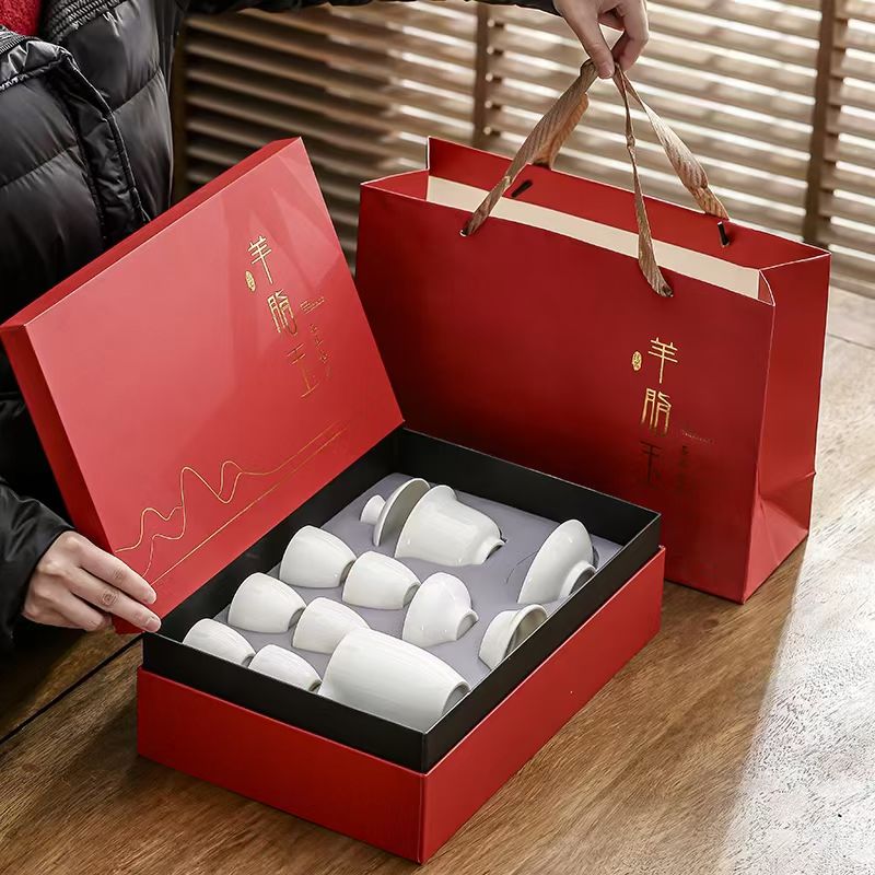 中国白德化白瓷功夫茶具套装 盖碗茶杯整套商务礼品定制
