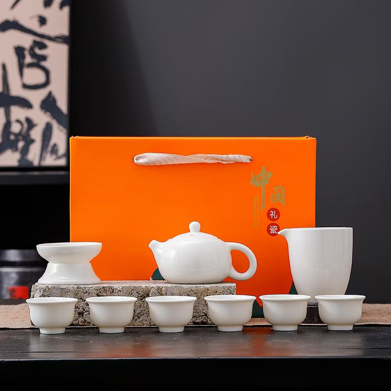 中国白德化白瓷功夫茶具套装 盖碗茶杯整套商务礼品定制