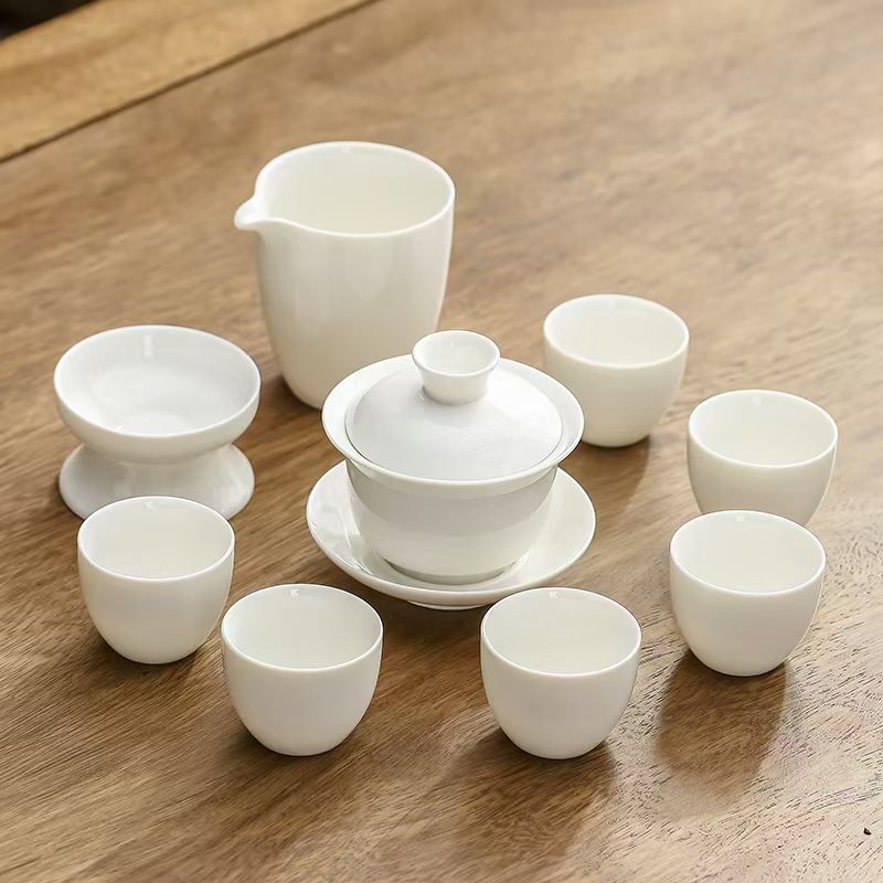 德化羊脂玉瓷盖碗茶具套装 功夫茶器整套礼盒商务定制