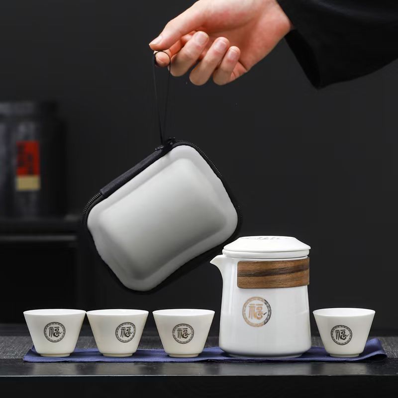 德化白瓷便携快客杯 一壶两杯旅行功夫茶具户外定制