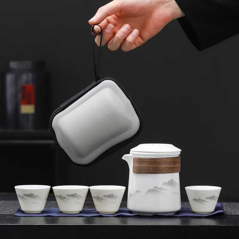 德化白瓷便携快客杯 一壶两杯旅行功夫茶具户外定制