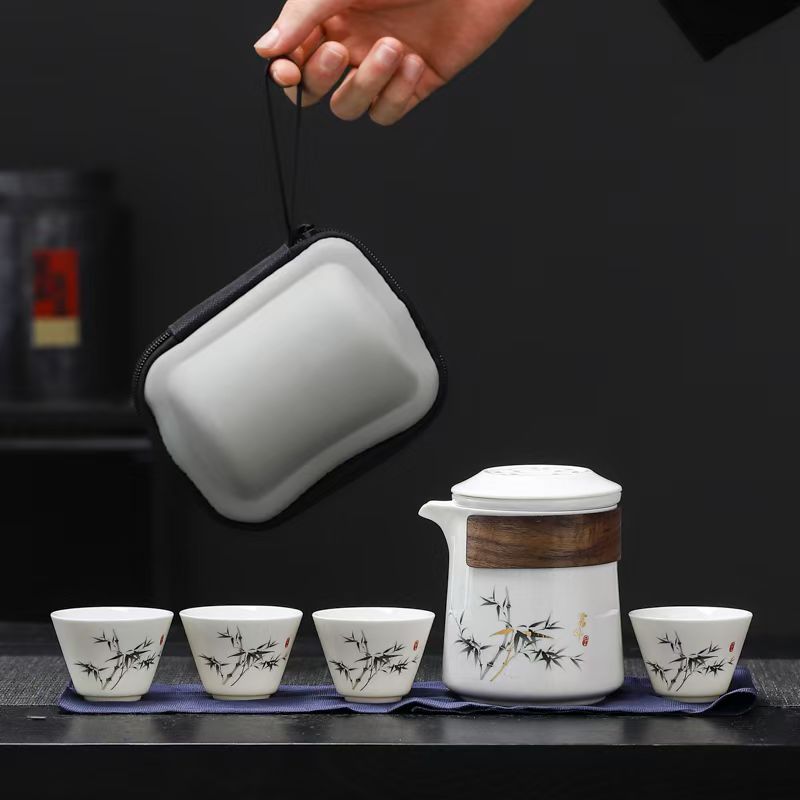 德化白瓷便携快客杯 一壶两杯旅行功夫茶具户外定制