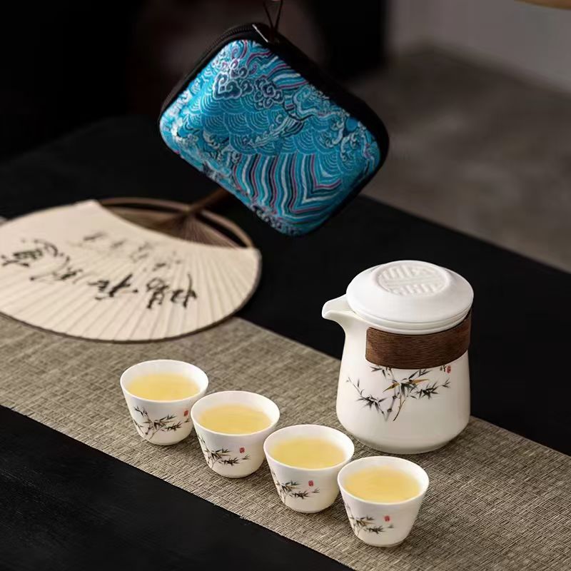 德化白瓷便携快客杯 一壶两杯旅行功夫茶具户外定制