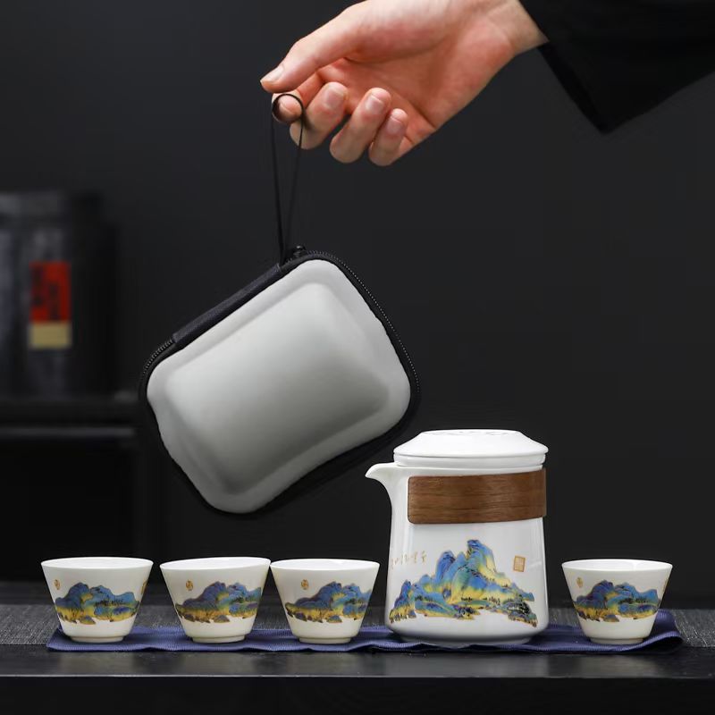 德化白瓷便携快客杯 一壶两杯旅行功夫茶具户外定制