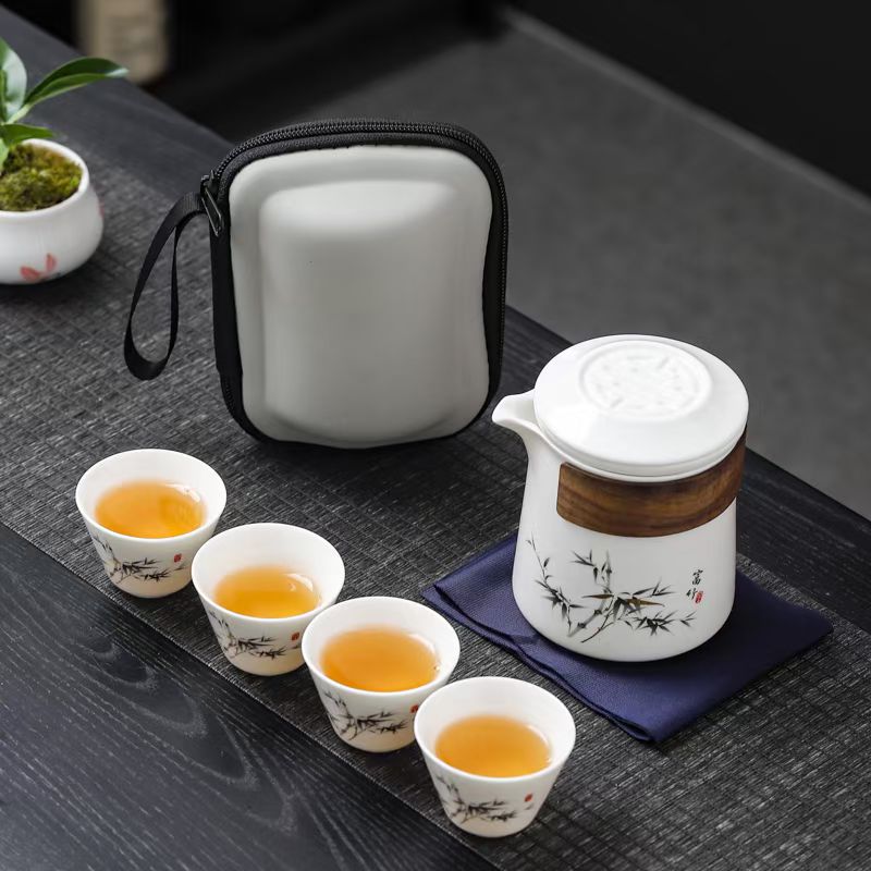 德化白瓷便携快客杯 一壶两杯旅行功夫茶具户外定制