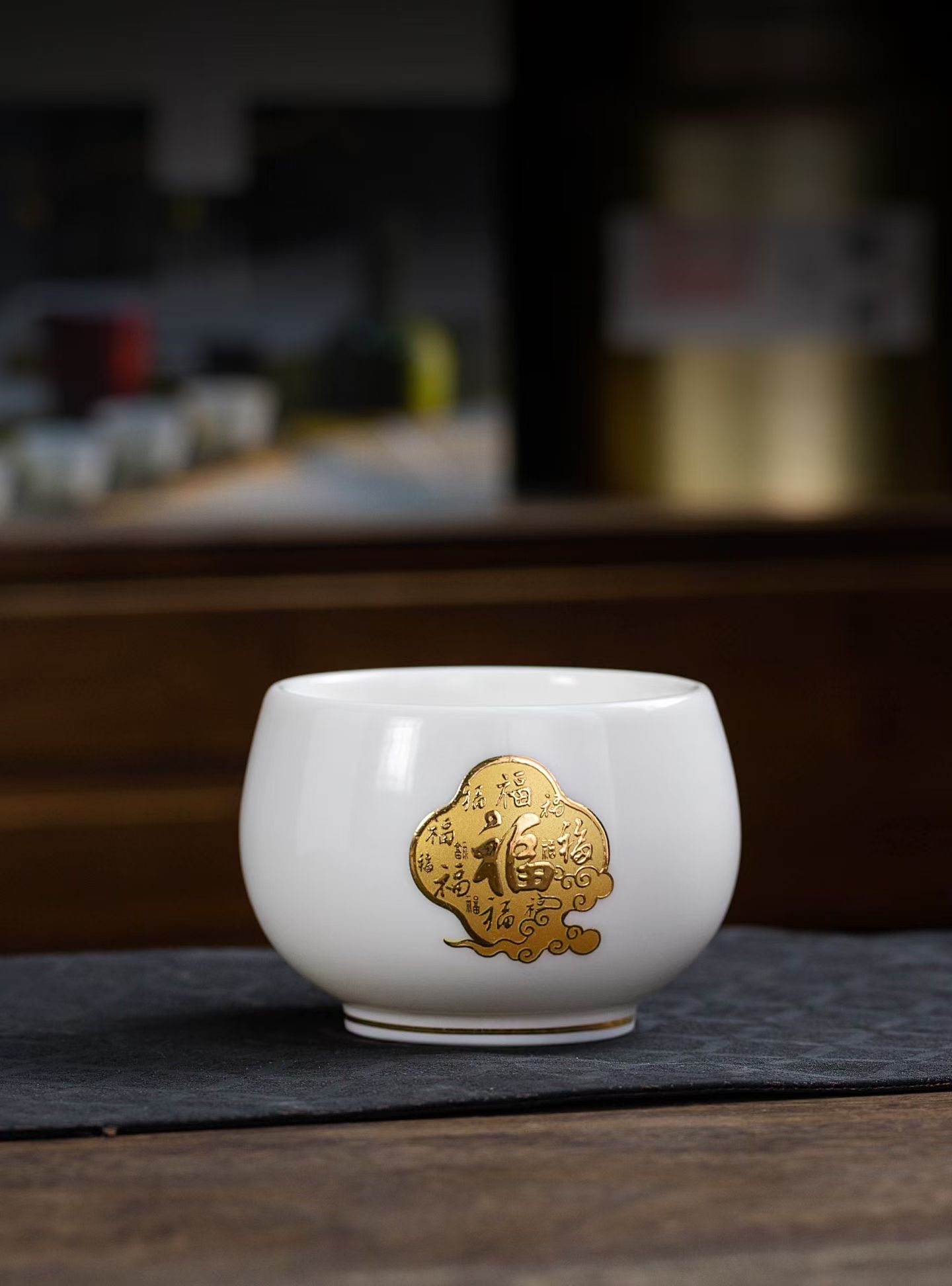 德化羊脂玉瓷五福杯 描金品茗杯功夫茶杯单杯定制