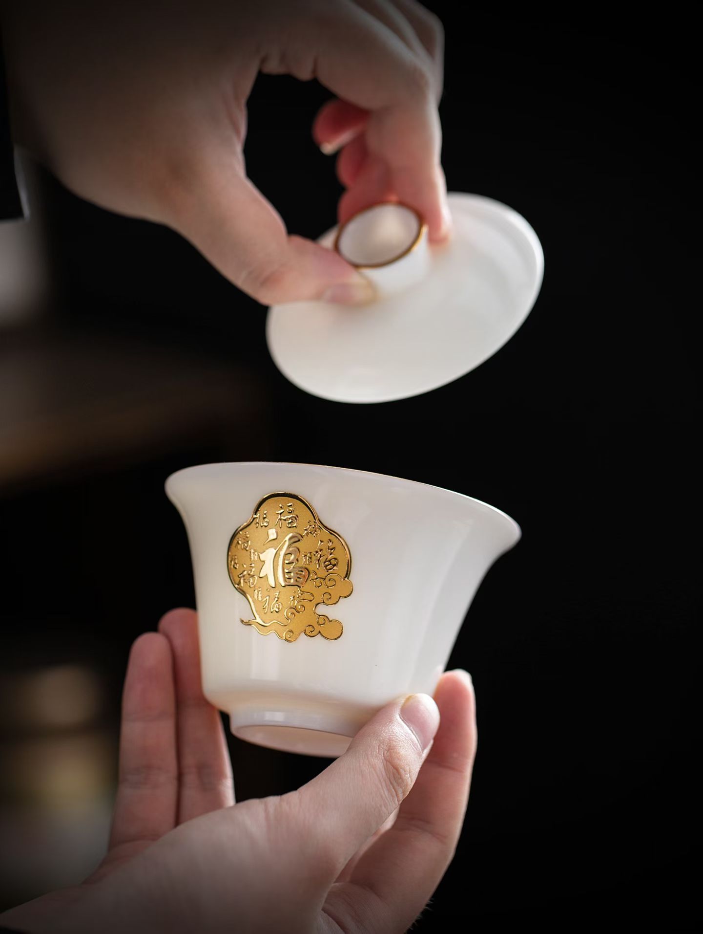 德化白瓷百福描金功夫茶具套装 商务礼品陶瓷茶具定制