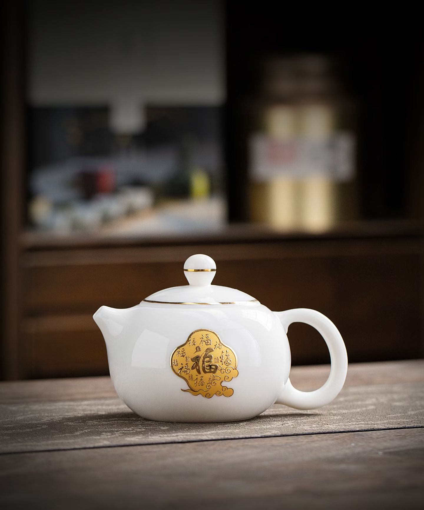 德化白瓷百福描金功夫茶具套装 商务礼品陶瓷茶具定制