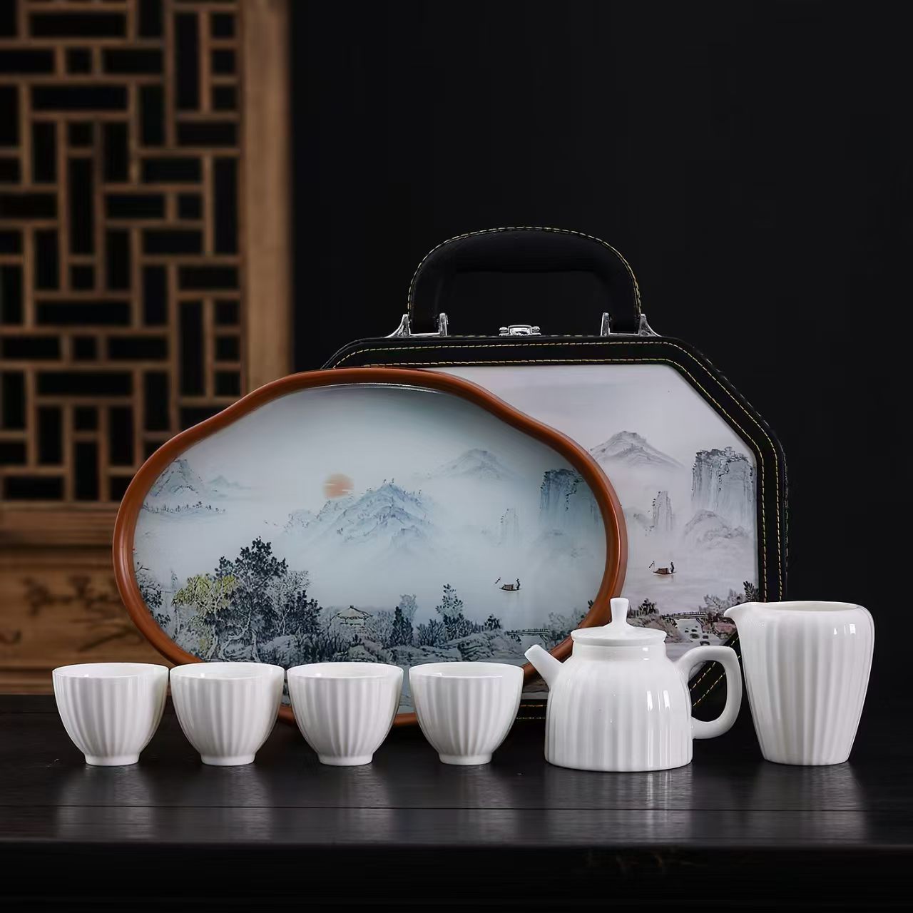 德化羊脂玉瓷便携茶具套装 户外旅行功夫茶具快客杯定制