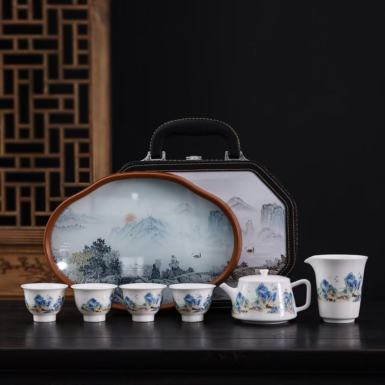德化羊脂玉瓷便携茶具套装 户外旅行功夫茶具快客杯定制