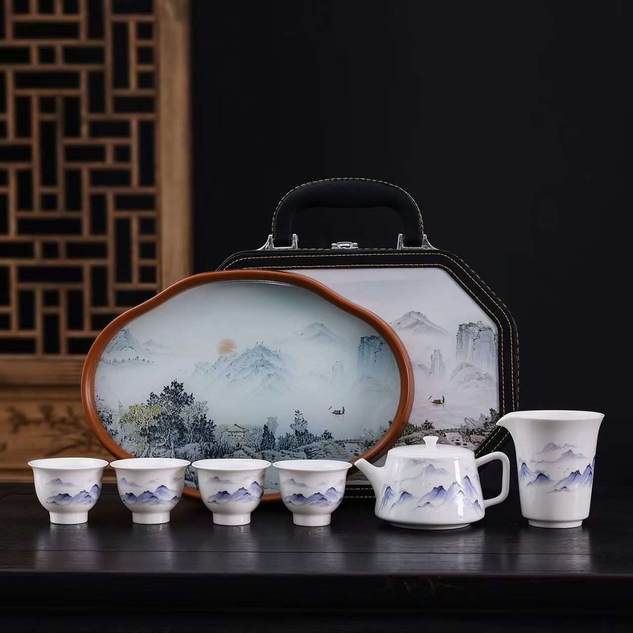 德化羊脂玉瓷便携茶具套装 户外旅行功夫茶具快客杯定制