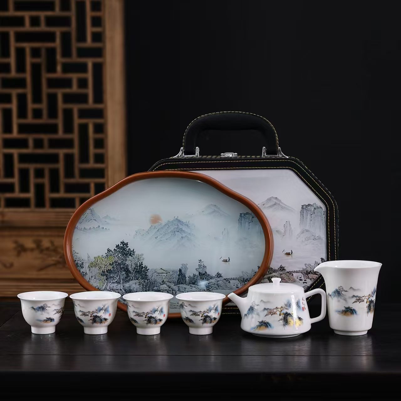 德化羊脂玉瓷便携茶具套装 户外旅行功夫茶具快客杯定制
