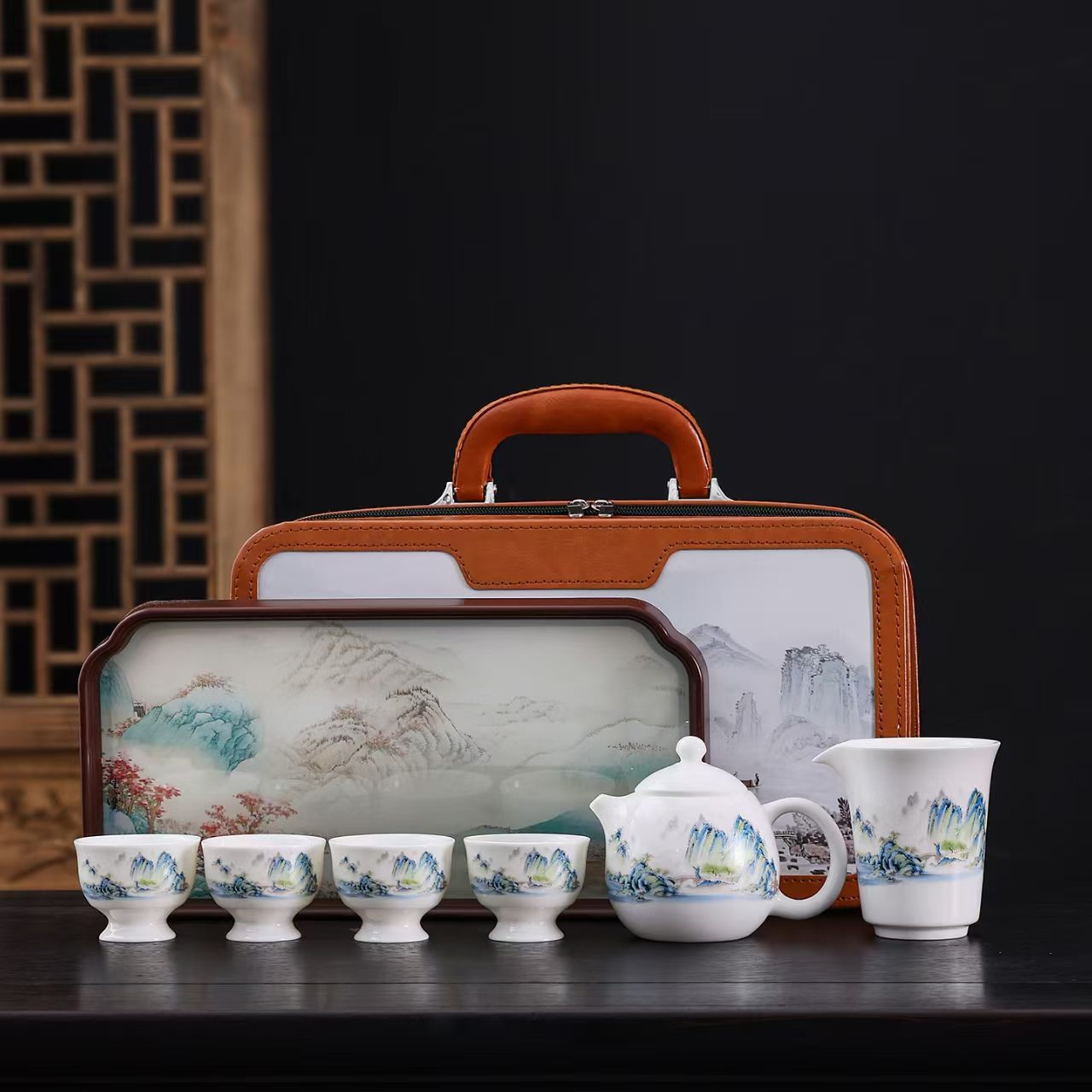 德化羊脂玉瓷便携茶具套装 户外旅行功夫茶具快客杯定制