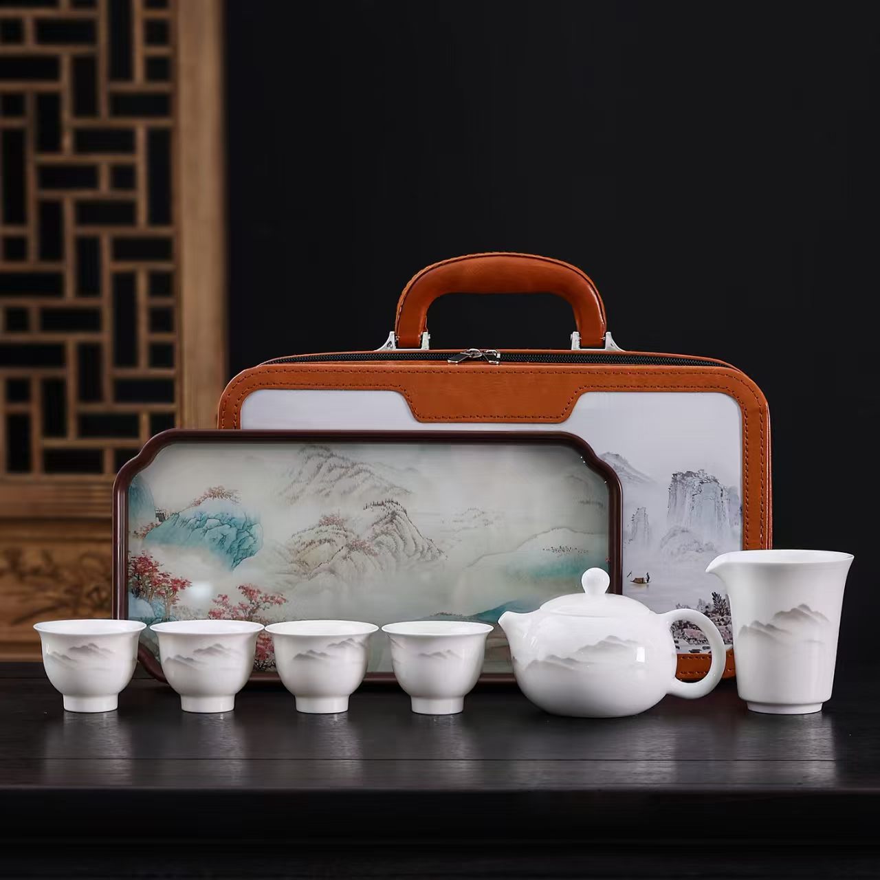 德化羊脂玉瓷便携茶具套装 户外旅行功夫茶具快客杯定制