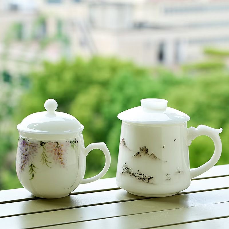 手绘青花对杯办公礼盒套装 德化陶瓷商务礼品杯定制